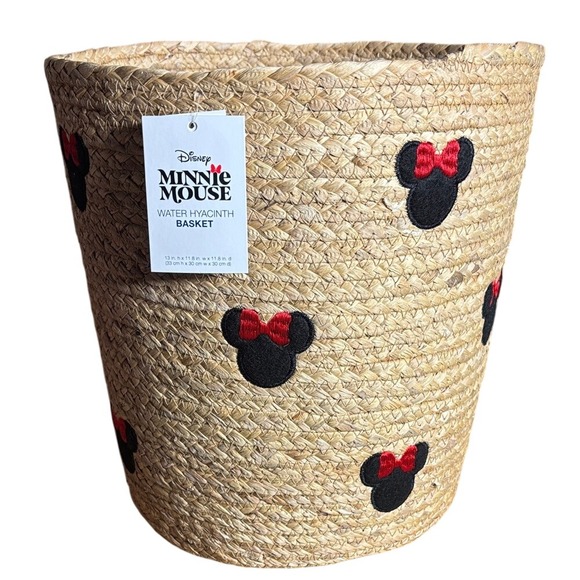 Disney Other - Disney Minnie Mouse Natural Woven Rope Bin Basket Water Hyacinth 13" GIFT NEW